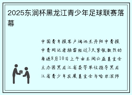2025东润杯黑龙江青少年足球联赛落幕